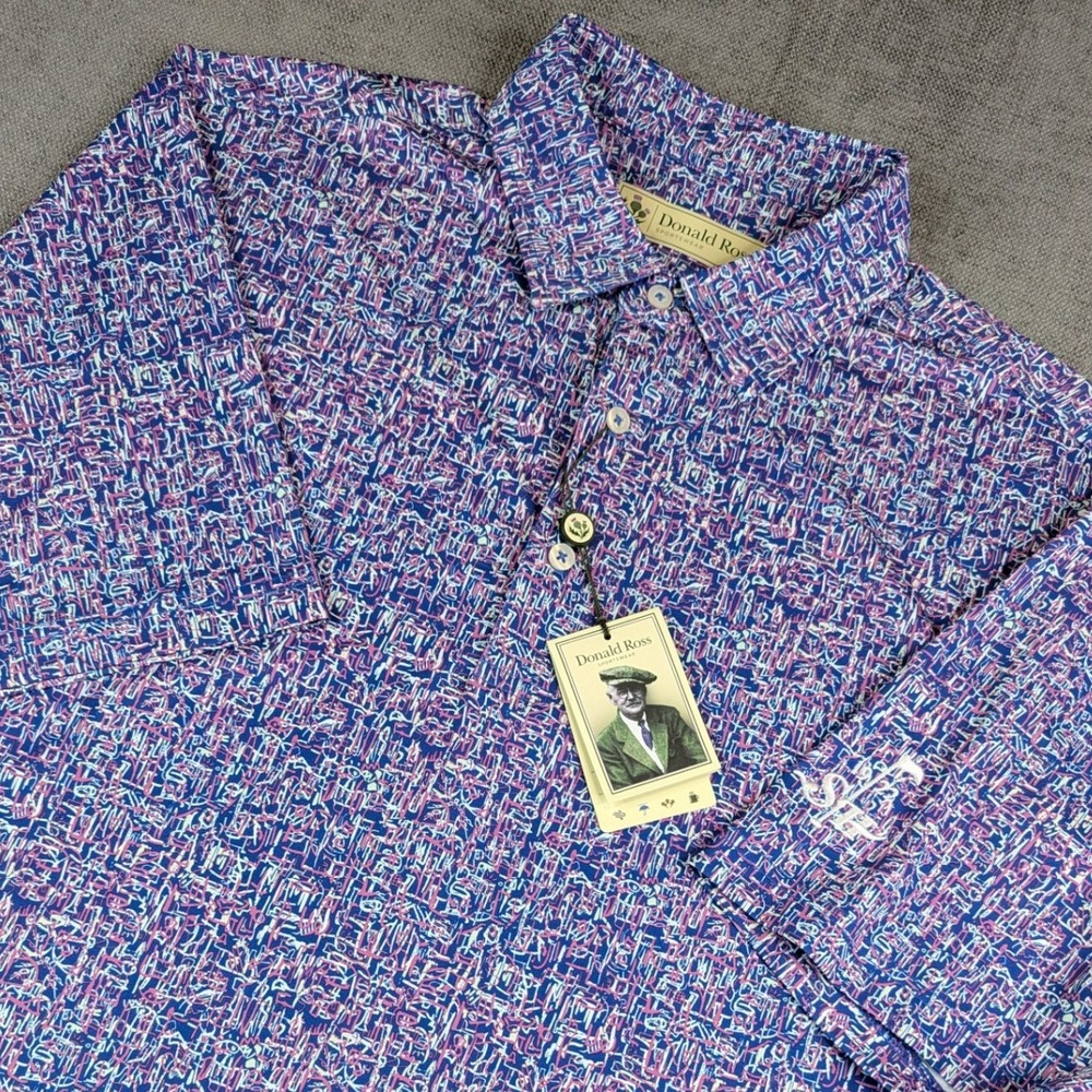 Donald Ross Sportswear Polo Shirt Men M Abstract Print AOP Golf Performance NWT
